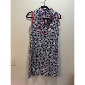 Eliza J Navy White Geometric Sleeveless Mock Neck Sheath Dress Size 4